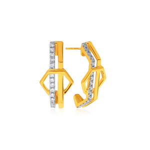 Boucles d'oreilles clous en or jaune 18 carats avec diamants, design barre géométrique, diamants de laboratoire taille brillant rond, bijoux minimalistes - Product Image 2