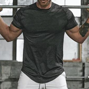 T-shirt de sport pour homme coupe ajustée personnalisée, 95% coton, décontracté, pour la gym et l'entraînement, à manches courtes, motif uni, tricoté, teint uni - Product Image 3