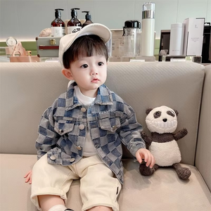 2026 Hot Sale Casual Style Plaid Denim Jeans Jacket for <b>Boys</b> Long Sleeve Kids Loose Coats Parkas Outerwear - Product Image 4