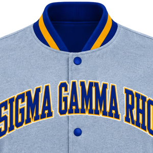 Blouson Bomber Femme Personnalisé Style Universitaire Sororité Grecque Sigma Gamma Rho avec Logo Brodé et Fermeture à Boutons-Pression, Style Décontracté Urbain - Product Image 3