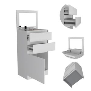 Kamelot White Single-Door Cabinet Dresser with Mirror Two Drawers and Jewelry <b>Box</b> Makeup <b>Vanities</b> - Product Image 3
