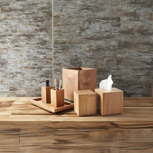 Juego de Accesorios de Baño de Cinco Piezas de Madera Natural HA Handicrafts, Ecológico y Personalizable, Elegancia Rústica para el Hogar Moderno - Product Image 2