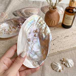 Plateau décoratif en coquille de nacre ovale 14-16cm, style côtier, décoration de mariage - Product Image 4