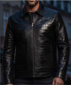 Chaqueta de Invierno para Hombre, de Cuero, con Cuello Alto y Logotipo Frontal - Product Image 1