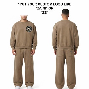Mens Sweat Suit Premium Cotton Blend Fleece 320 GSM Relaxed Fit <b>Jogger</b> Set Taupe <b>Brown</b> Custom Screen Printed Logo Daily Wear Set - Product Image 1