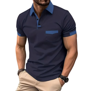 Chemises pour hommes en tricot 100% coton à manches courtes avec logo sur le devant, décontractées, respirantes, brodées - Product Image 1