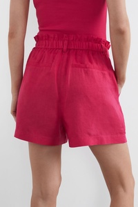 Effortless Summer Style Linen Regular Shorts Lace Detail Waist Dark Tort Buttons Front Slant Pockets Breathable Comfort - Product Image 3