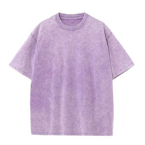 T-shirt décontracté pour homme en coton épais, coupe oversize, col rond, manches courtes, délavé violet lavande, style délavé à l'acide, mode estivale, uni, personnalisable - Product Image 1