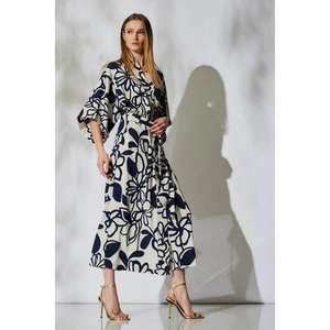 Kimono floral para mujer, vestido tipo bata, azul marino y blanco, estampado, con cinturón, ligero, largo hasta el suelo, cintura natural, ropa de dormir - Product Image 2