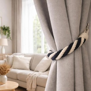 Black & White Cotton Rope <b>Curtain</b> Tieback – Modern Handmade Window Accent - Product Image 1