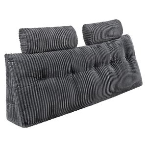 Cuscino a cuneo per testiera letto matrimoniale con 2 tasche laterali, 2 poggiatesta, lavabile, in flanella, per lettura a letto e relax, per letti matrimoniali - Product Image 1