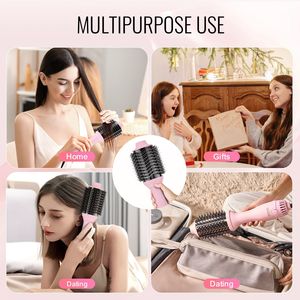 Brosse coiffante à air chaud ionique 4-en-1, styleur capillaire avec têtes de 2,6 et 2,95 pouces à revêtement céramique, 4 températures, pour boucler et sécher, en titane électroplaqué - Product Image 6