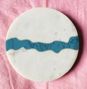 Handmade Wood Inlay Marble Drink Coaster Stylish <b>Tabletop</b> Decor for Coffee & Dining Tables Table Decoration & Accessories - Product Image 5