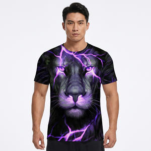 Lion 3D Printed Short Sleeve T-Shirt Men's Casual O-Neck <b>Animal</b> <b>Pattern</b> Regular Fit Polyester Woven Shirt - Product Image 6