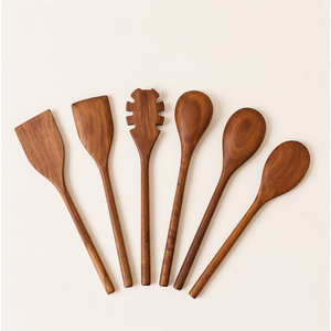 Ensemble de cuillères de cuisine en bois de style moderne, ustensiles de cuisine en teck antiadhésifs, spatule en bois résistante à la chaleur et outils de service pour pâtes - Product Image 3