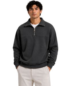 Charcoal Gray <b>Men</b> Oversized Quarter Zip Sweatshirt <b>Pullover</b> Fleece Long Sleeve Casual Streetwear Sweater Custom Heavy Cotton Top - Product Image 1