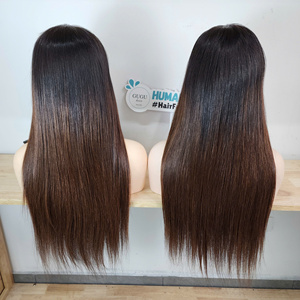 Wholesale Price Bone Straight 5x5 Closure Transparent Lace <b>Wig</b> in Ombre <b>Brown</b> Double Drawn Virgin Hair Vietnam Medium Cap <b>Wigs</b> - Product Image 2