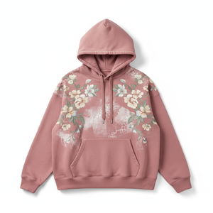 Sweat-shirt à capuche oversize imprimé floral unisexe en coton tricoté décontracté pour le printemps - Product Image 1