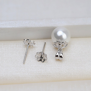 Juego de Pendientes de Plata S925 con Colgante de Flor Minimalista, para Mujer, con Perlas de 8-14 mm, Accesorios para Joyería DIY, Bandeja Vacía 1515 - Product Image 2