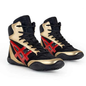 Zapatos de Boxeo de Caña Alta con Cordones, Negros, Rojos y Dorados, de Cuero, Antideslizantes, para Entrenamiento, a Precio Económico y con Servicio OEM ODM - Product Image 5