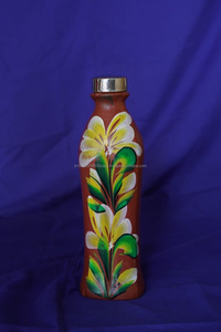 Hand <b>Crafted</b> Flower Design Painted Earthen Glazed Sipper Wholesale Terracotta Water Bottle in 15-25-35 OZ Indian Manufacturer - Product Image 4
