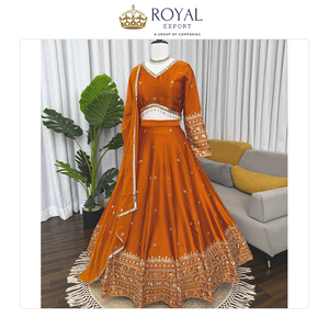 Unique Modern Designer Wedding Wear Collection of Indian Clothing Japan <b>Satin</b> with Thread Sequence Work Lehenga Choli for Sale - Product Image 5