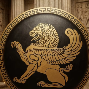 Escudo Hoplon Griego Antiguo, Escudo Medieval del Rey Leónidas Espartano, León Alado en Relieve, Listo para la Batalla, Decoración de Película de Fantasía - Product Image 3