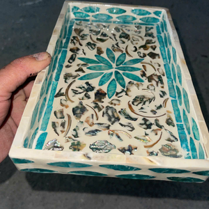 Plateau en rotin massif vietnamien incrusté de nacre pour l'organisation robuste de la cuisine et de magnifiques paniers à pain - Product Image 2