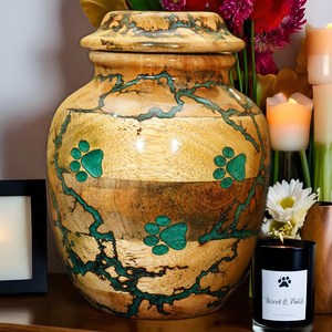 Hand Carved Paw Print Wooden Pet Urn <b>for</b> Dogs & Cats Eco-Friendly Cremation <b>Ashes</b> Casket - Product Image 1