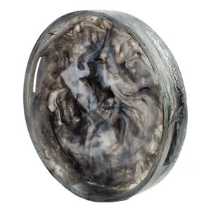 Plateau de luxe Art Déco floral en résine époxy verte avec bord en aventurine, sous-verres émeraude blancs et poignées dorées marbrées - Product Image 1