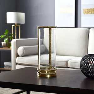Gold Bamboo Style <b>Lantern</b> Candle Holder with Clear Glass Panel and Heat Resistant Base for Home Decoration - Product Image 5