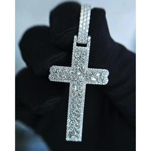1. Fully Iced Moissanite Diamond <b>Cross</b> <b>Pendant</b> 925 <b>Sterling</b> <b>Silver</b> Pear Cut Design Premium Fashion Jewelry - Product Image 1