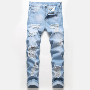 Jeans déchirés et usés de haute qualité pour hommes – Coupe slim décontractée, denim délavé et vintage - Product Image 6