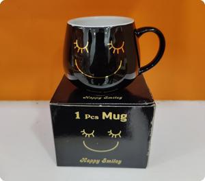 แก้วกาแฟเซรามิคลายการ์ตูนสีดำ แก้วหน้ายิ้ม ใช้กับไมโครเวฟได้ ใช้กับเครื่องล้างจานได้ ของขวัญ แก้วน้ำ - Product Image 2