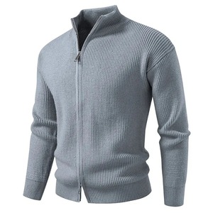 Cardigan en maille unie pour homme, coupe ajustée, col montant, style décontracté, nouvelle collection automne-hiver, version coréenne - Product Image 5