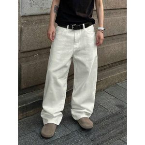 Jean en denim beige taille haute coupe droite pour homme – Écologique, respirant, mode estivale, délavage clair, style vintage, tailles 26-40, moderne - Product Image 6