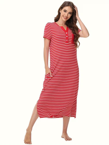 2026 Women's Animal Print 100% Cotton Breathable Super Soft Loose Jersey Fabric V-neck Short-Sleeve Sleep Dress Spring Summer - Product Image 6