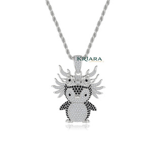 Pendentif pingouin en argent 925 plaqué rhodium avec cristaux ronds en strass, bijoux unisexes à thème de dessin animé mignon - Product Image 1