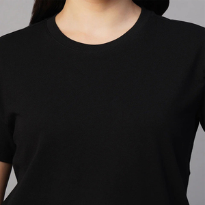 Camiseta de Manga Corta para Mujer, Cuello Redondo, Color Negro, Corte Regular, Algodón, Estilo Casual, para Verano, Venta al Por Mayor, Alta Demanda - Product Image 5