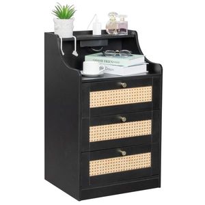 FCH Nightstand with <b>Gold</b> Tapered Handle 45*35*73cm Black Particle Board Rattan Three Drawers <b>Bedside</b> <b>Table</b> with Triamcinol Matt" - Product Image 6