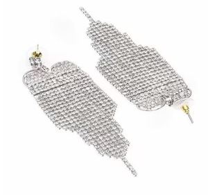 JOMTY 1 Pair Feminine Tassel Earrings Long Exaggerated Large Fashion Drop Design Crystal Rhinestone Copper Alloy Geometric - Product Image 4