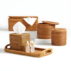 Nouvelle collection de boîtes distributrices de mouchoirs en rotin, nouveau design de boîtes en papier faites à la main, paniers de couverture - Product Image 1