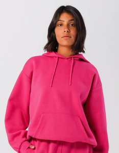 <b>Pink</b> Unisex Long Hooded Sweatshirt Oversized Fleece Casual Pocket <b>Hoodie</b> Winter Wear Solid Color 100% Cotton Eco-Friendly 300g - Product Image 1