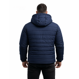 Veste matelassée d'hiver pour homme, à capuche, légère, chaude, zippée, décontractée, coupe-vent, bleu marine - Product Image 5