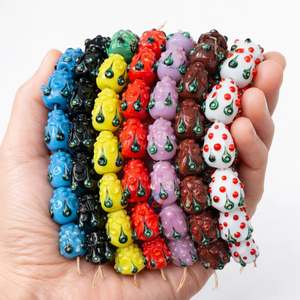 Cuentas de Vidrio Hechas a Mano con Diseño de Fresa |   Cuentas espaciadoras de cristal artístico estilo Murano de colores, 20 mm, hebras de 8 pulgadas para joyería DIY - Product Image 1