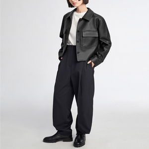 Chaqueta de Cuero Genuino para Mujer, Estilo Casual, Motera, Bomber, Ropa de Invierno, Cuello Alto, Cierre de Cremallera, Chaqueta de Motocicleta a la Moda - Product Image 4