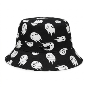 Chapeau bob noir avec imprimé fantôme blanc, sangle réglable, unisexe, décontracté, printemps-été, pour adulte - Product Image 2