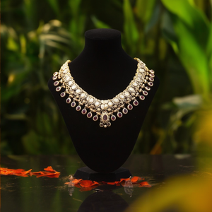 Designer Kundan and <b>Beads</b> Semi-Bridal Necklace <b>Set</b> with Earrings-Gemstone Fine Jewelry Gift - Product Image 3