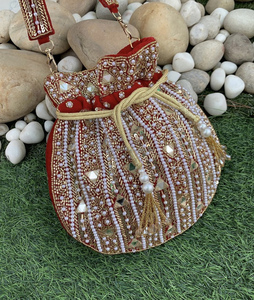 Maroon Golden Embroidery Potli <b>Bag</b> for Women Gota Patti Work Potli <b>Bag</b> - Product Image 1