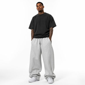 Custom Logo Men's Oversized Baggy Wide Leg Sweatpants 100% Cotton Sweatpants Drawstring Streetwear Jogger Pants - Product Image 1